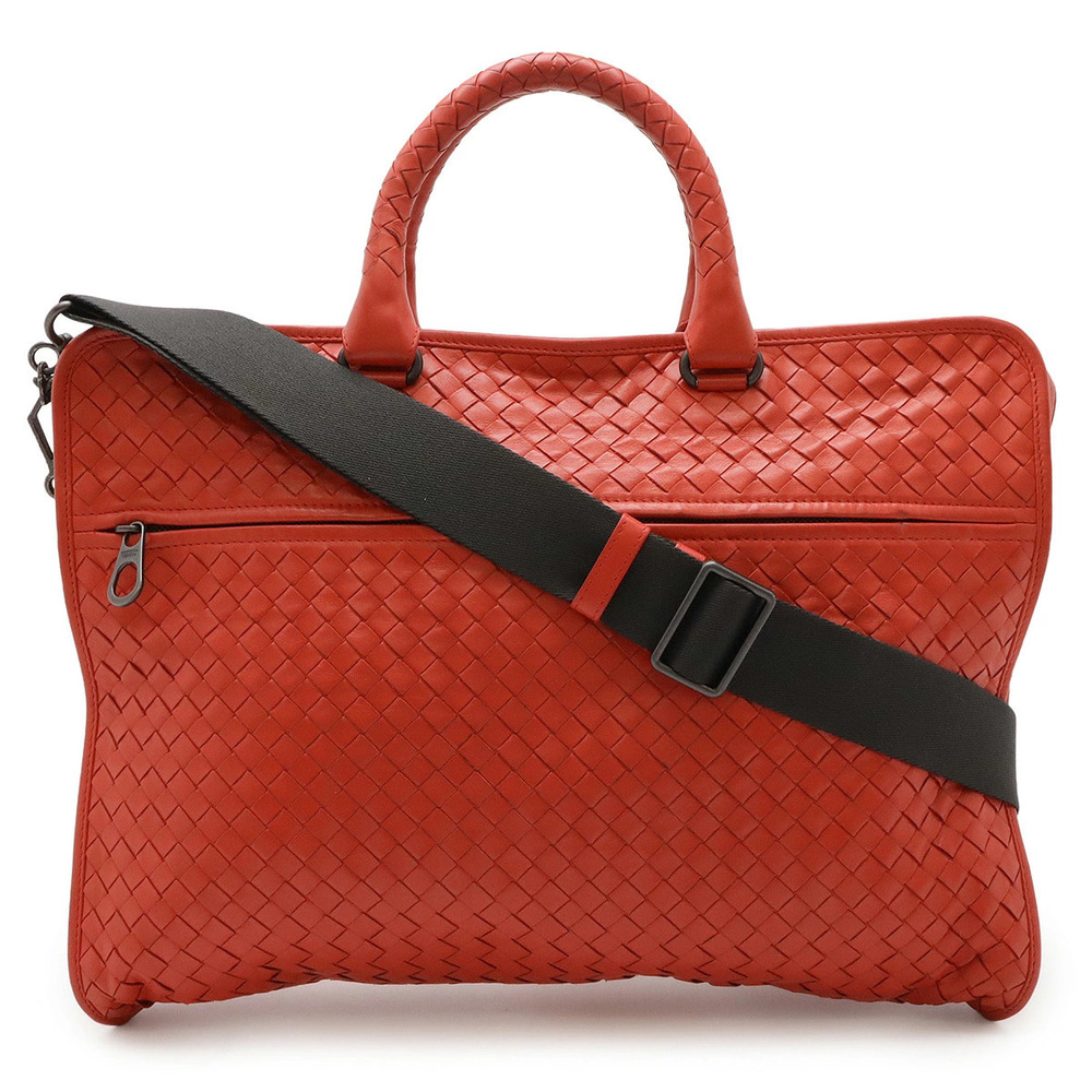 BOTTEGA VENETA Intrecciato Business Bag Briefcase Shoulder Leather Red